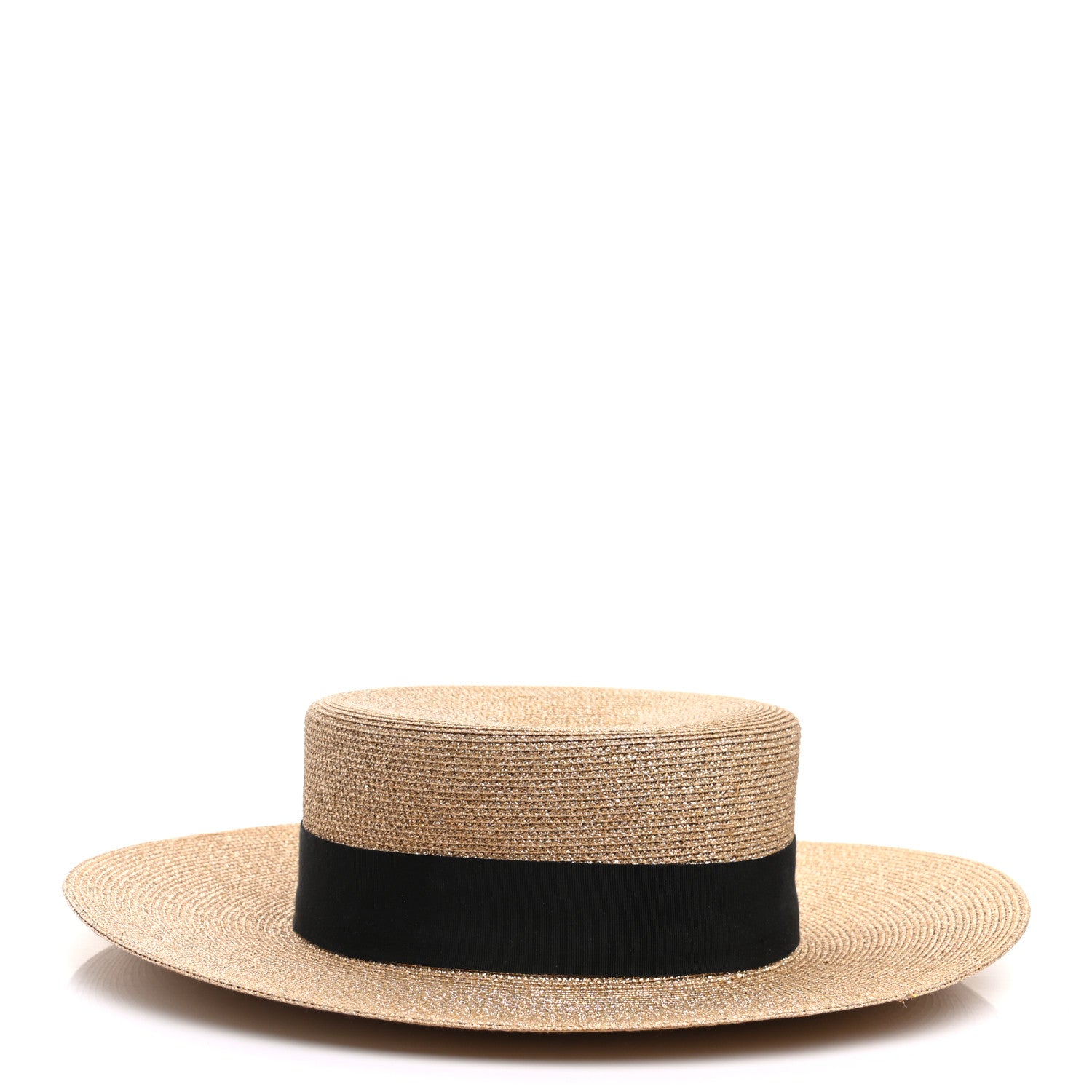 Gucci Glittered Straw Grosgrain Wide Brim Hat S Gold Black 4 of 12