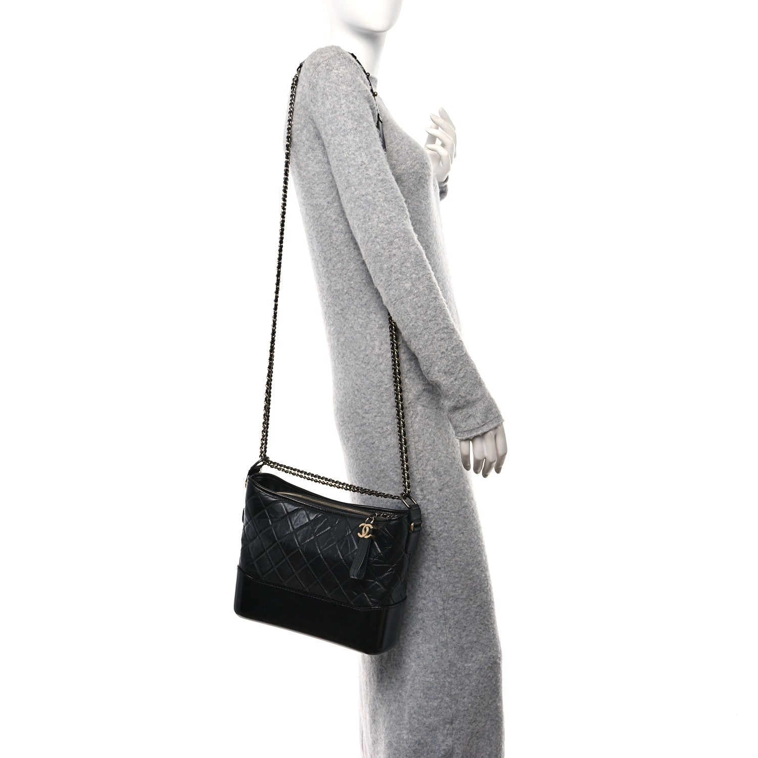 Chanel Aged Calfskin Quilted Medium Gabrielle Hobo Black 2 of 13