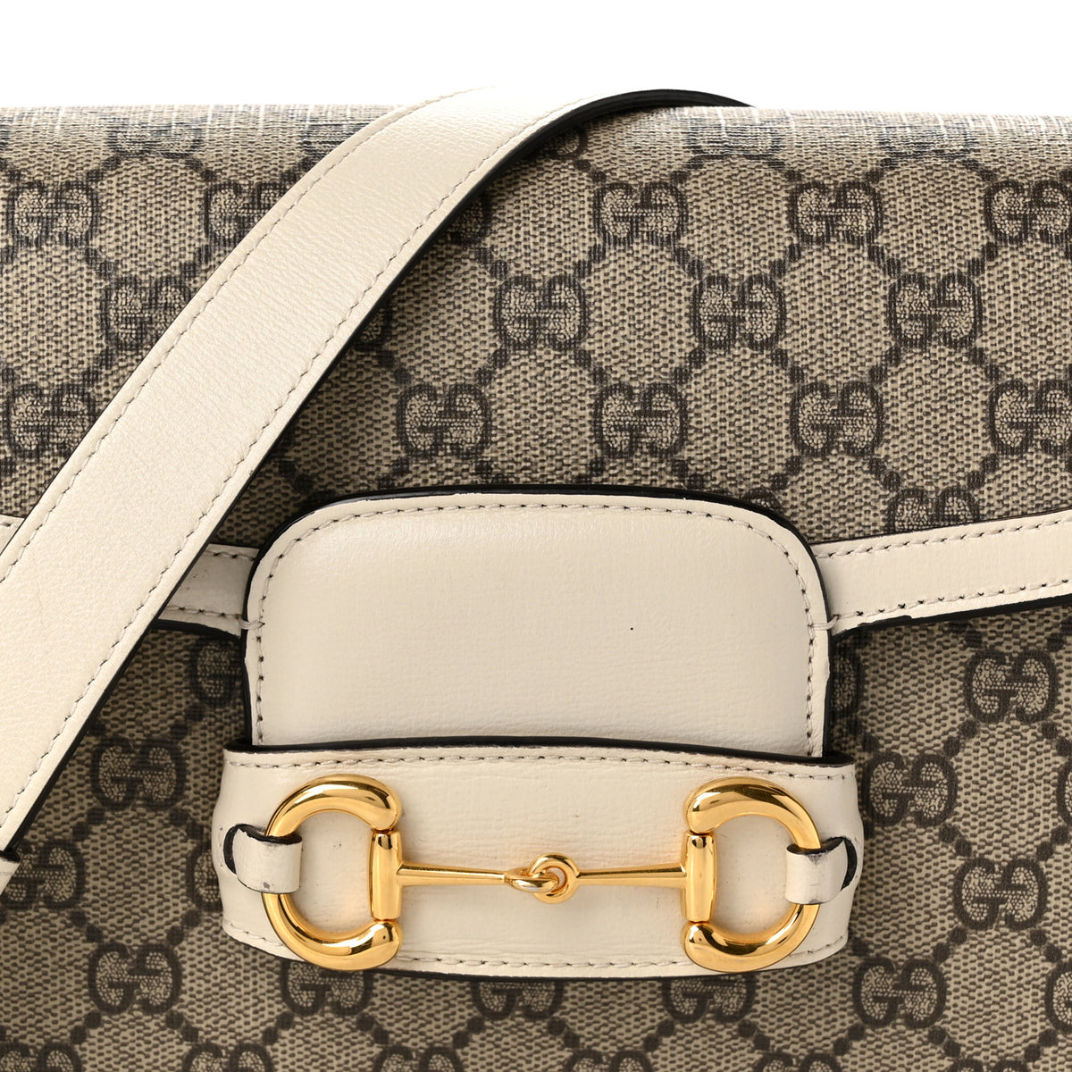 GG Supreme Monogram Horsebit 1955 Shoulder Bag Beige Mystic White