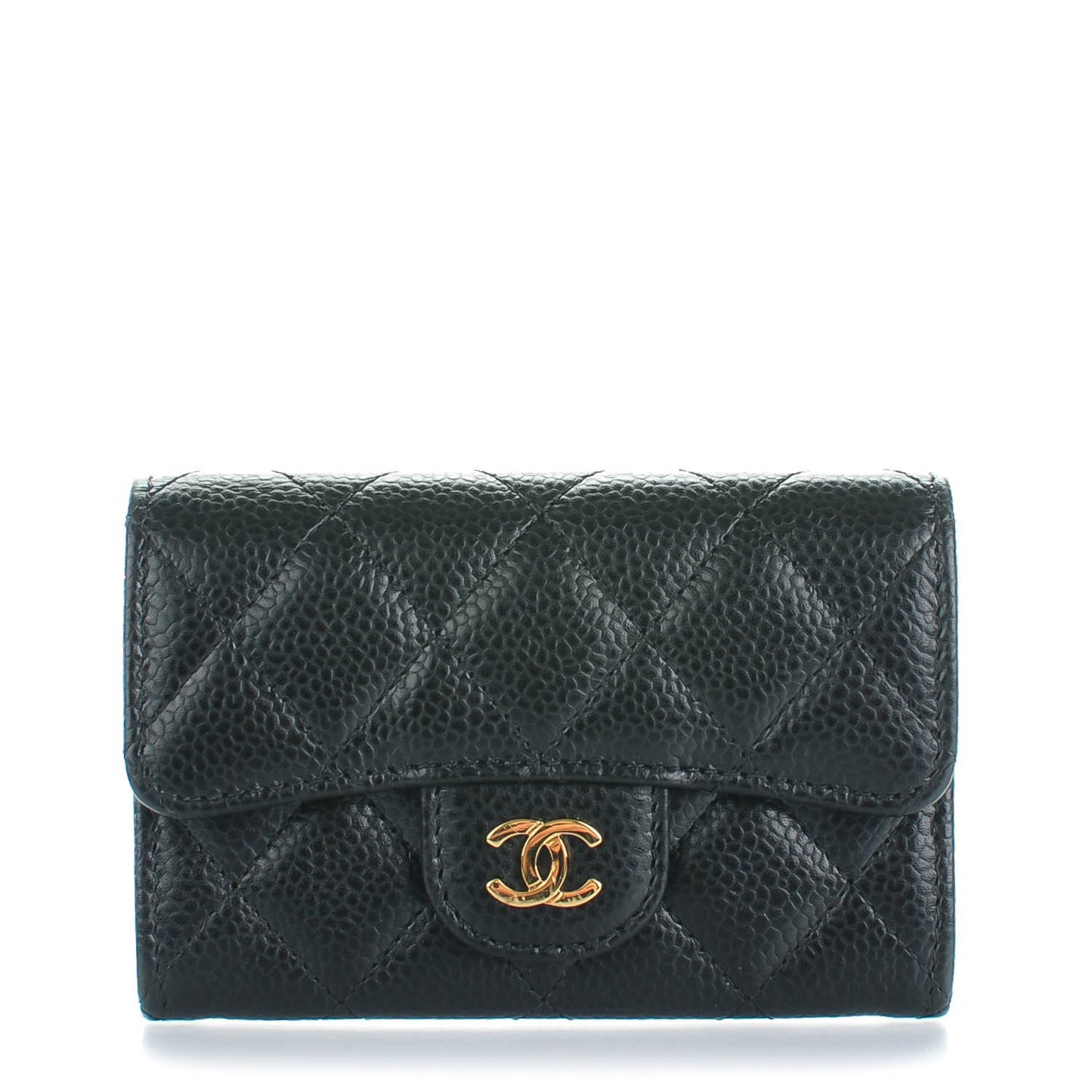 Caviar Quilted Flap Card Holder Black
