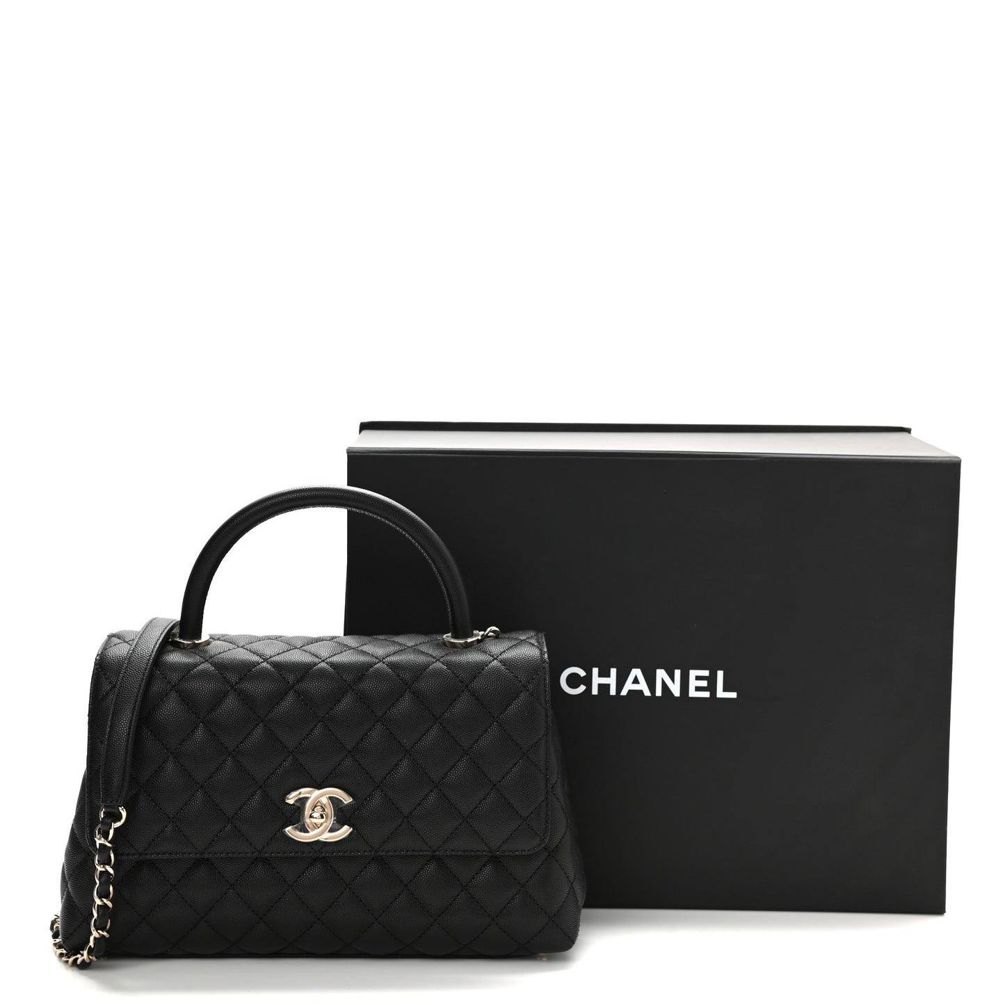 Caviar Quilted Small Coco Handle Flap Black