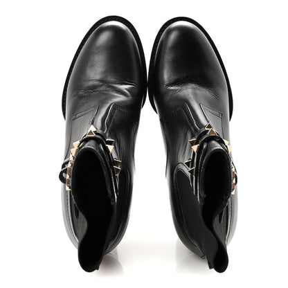 Valentino Garavani Calfskin Rockstud Double Buckle Beatle Chelsea 70mm Ankle Boots 38 Black 2 of 9