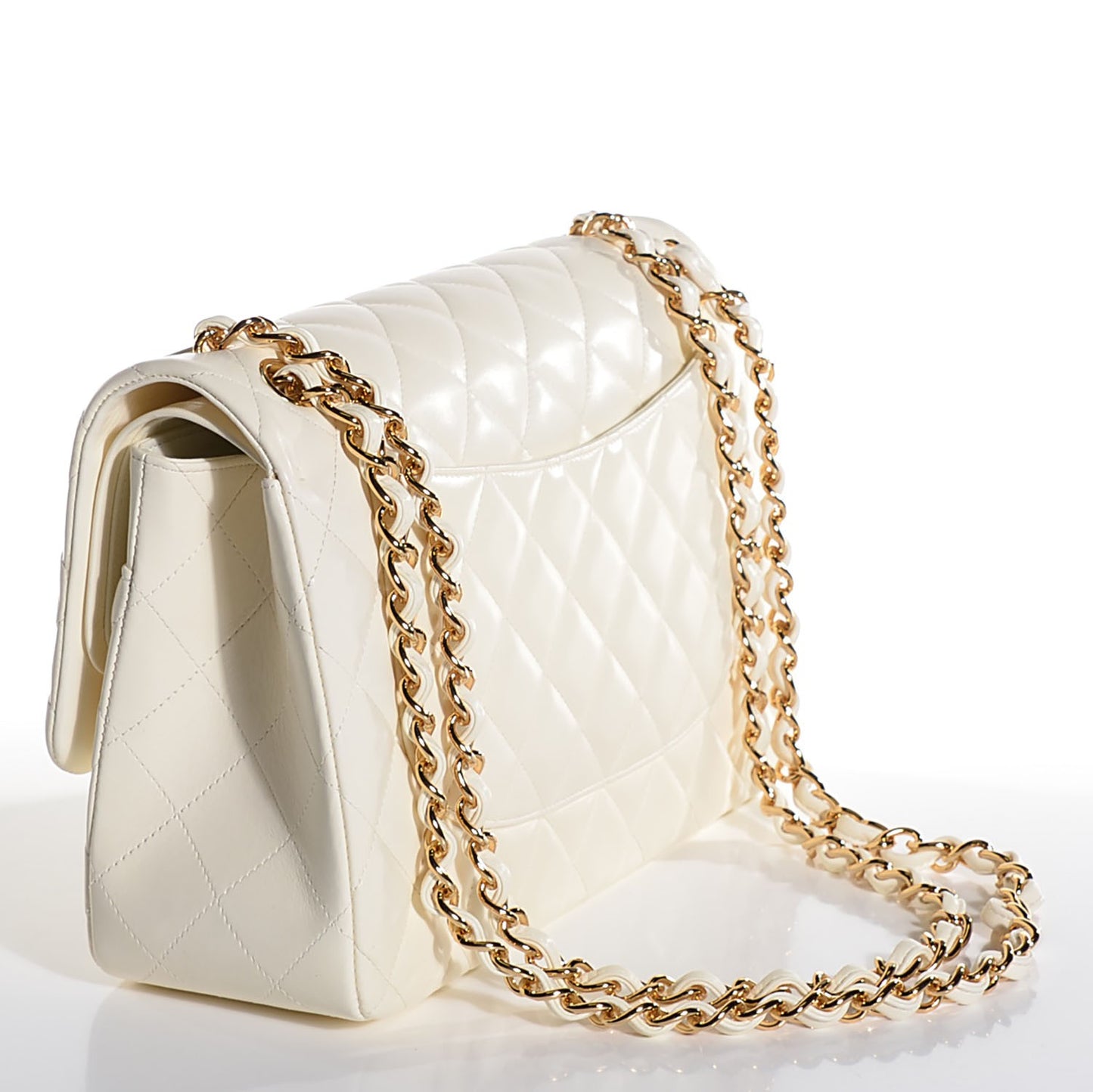 Lambskin Quilted Jumbo Double Flap White