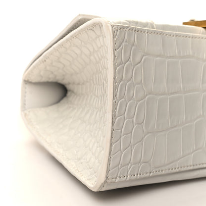 Balenciaga Shiny Calfskin Crocodile Embossed Small Hourglass Top Handle Bag White 8 of 10
