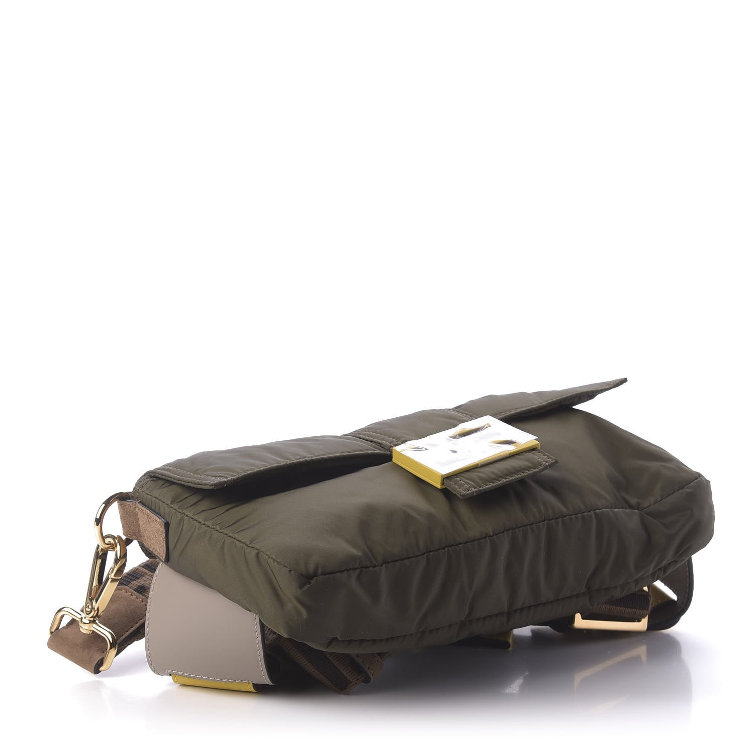 Fendi Nylon Dolmias Vitello Grace FF Puffer Belt Baguette Bag Military Brown Tortora 5 of 11