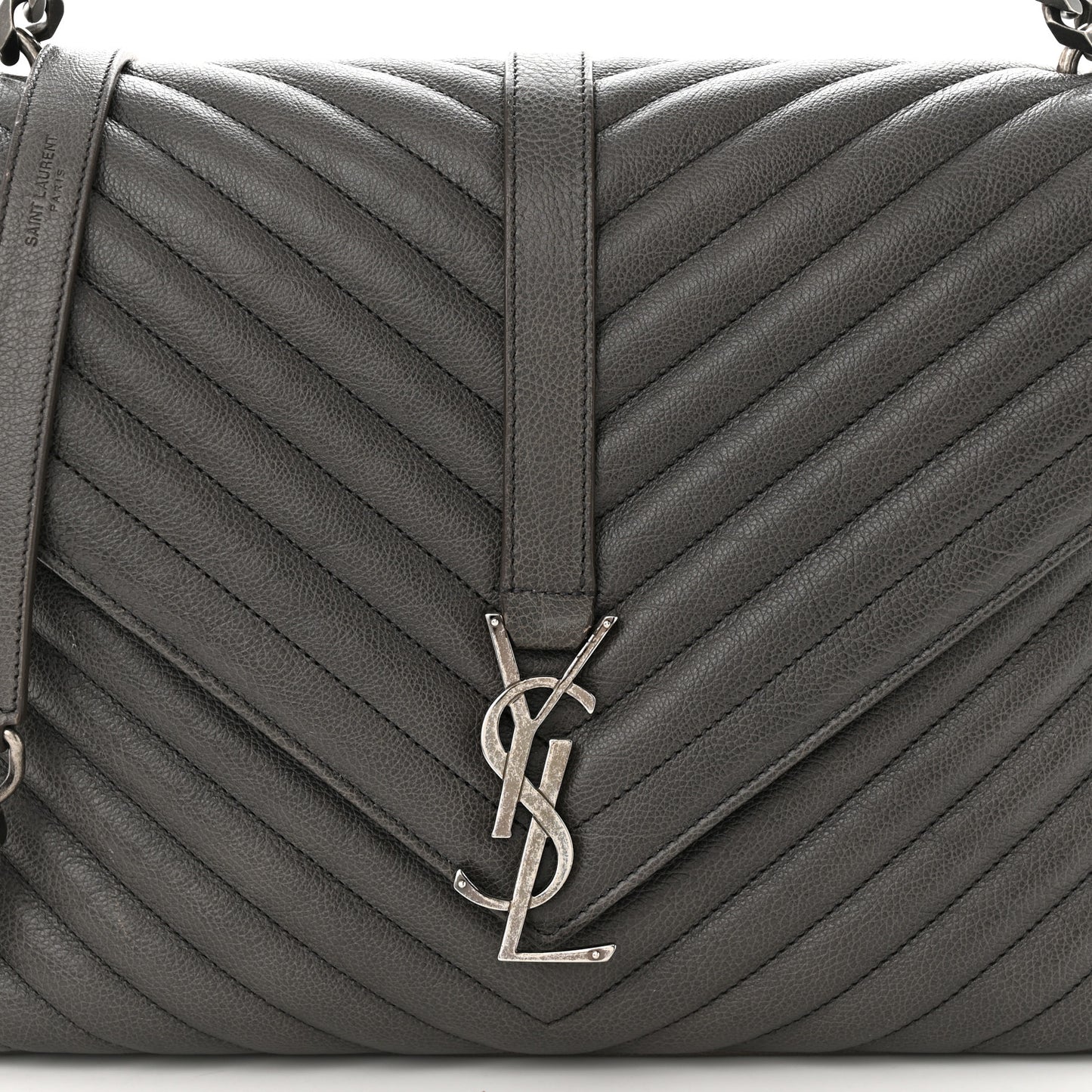 Sheepskin Matelasse Chevron Monogram Large College Satchel Light Coal