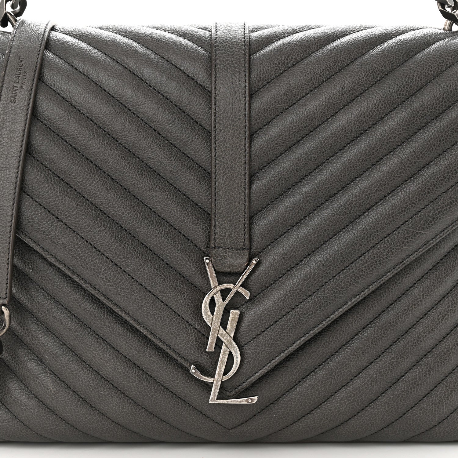 Saint Laurent Sheepskin Matelasse Chevron Monogram Large College Satchel Light Coal 8 of 11