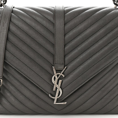 Saint Laurent Sheepskin Matelasse Chevron Monogram Large College Satchel Light Coal 8 of 11