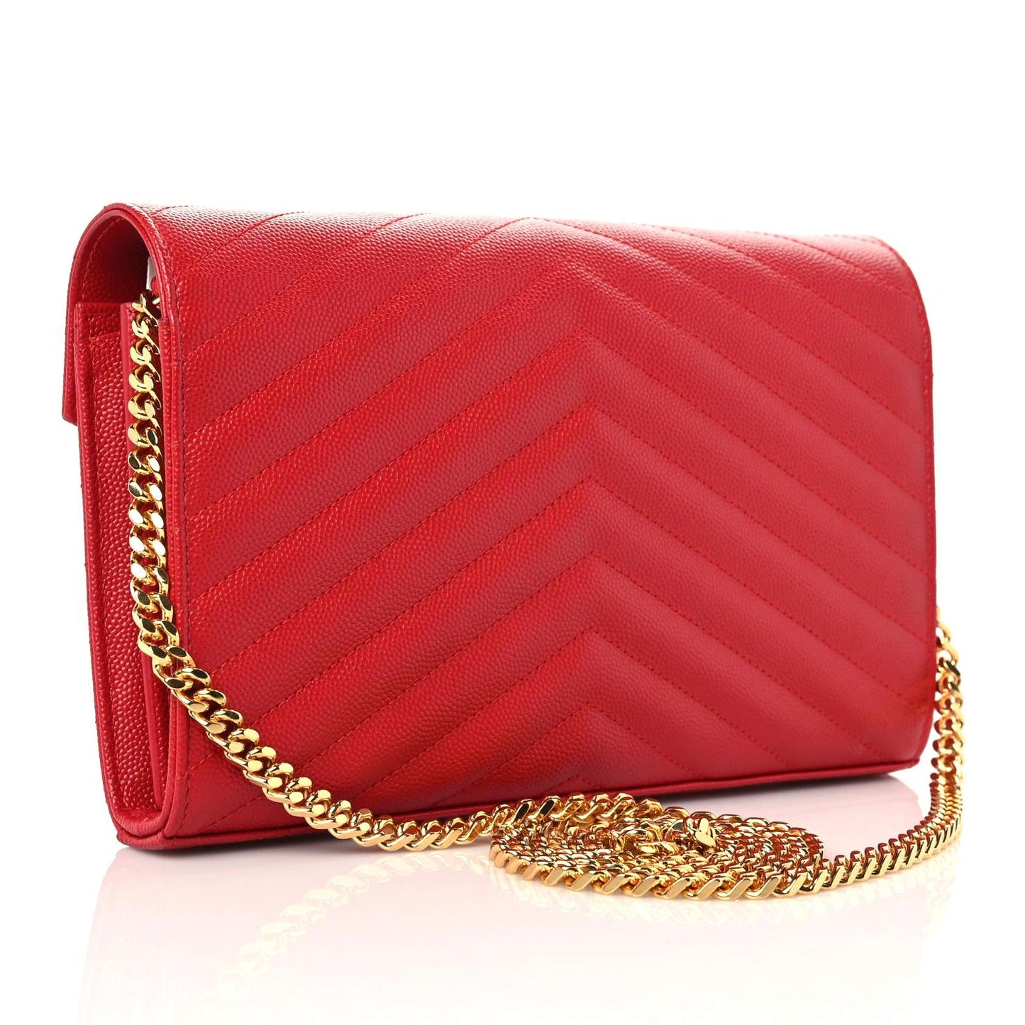 Grain De Poudre Matelasse Chevron Monogram Chain Wallet Red