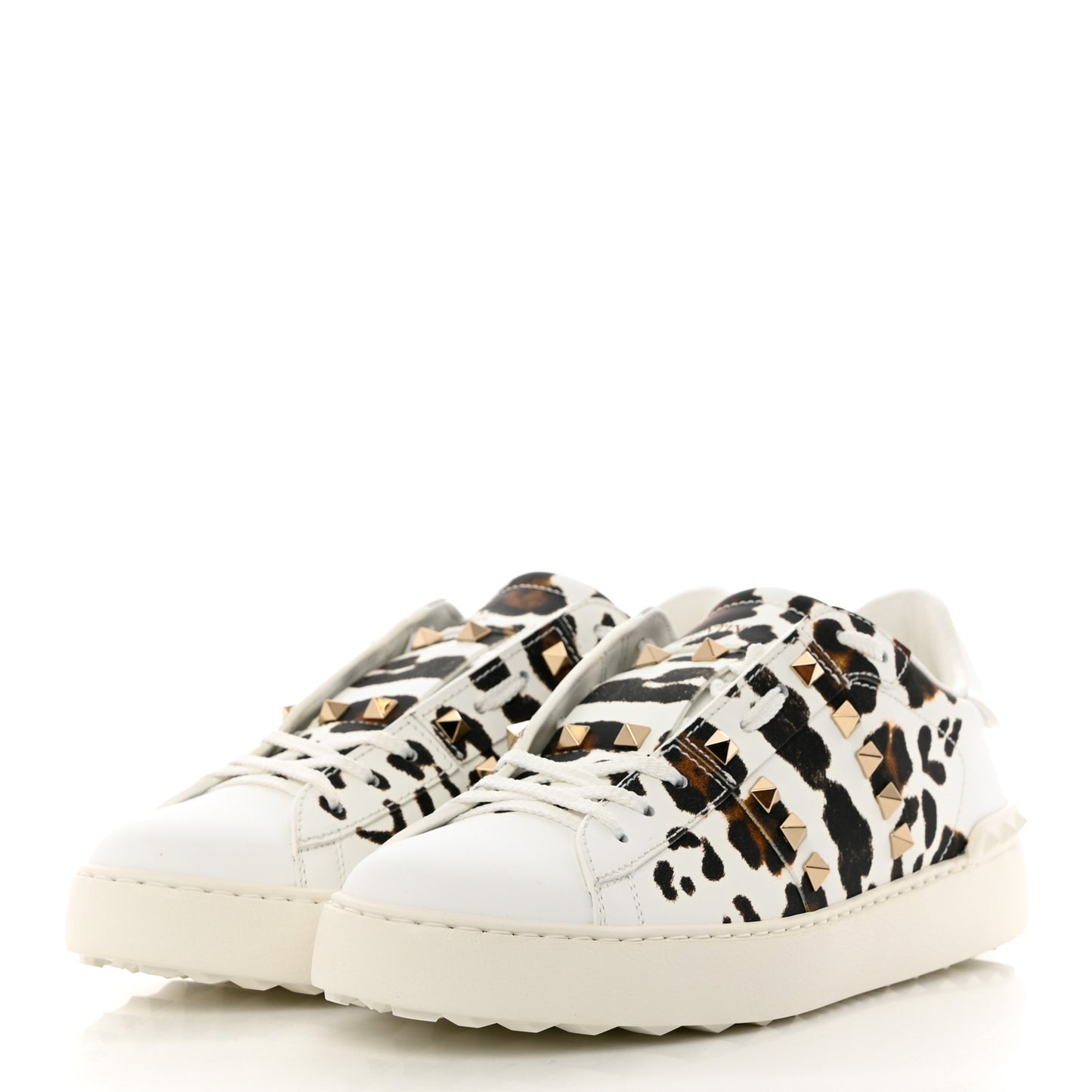 Calfskin Leopard Print Rockstud Untitled Open Sneakers 39 White