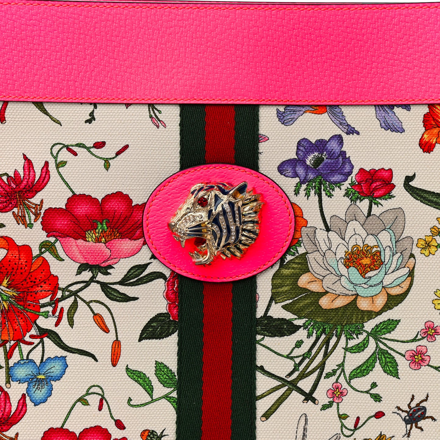 Canvas Flora Large Rajah Chain Tote White Multicolor Fuxia Fluo