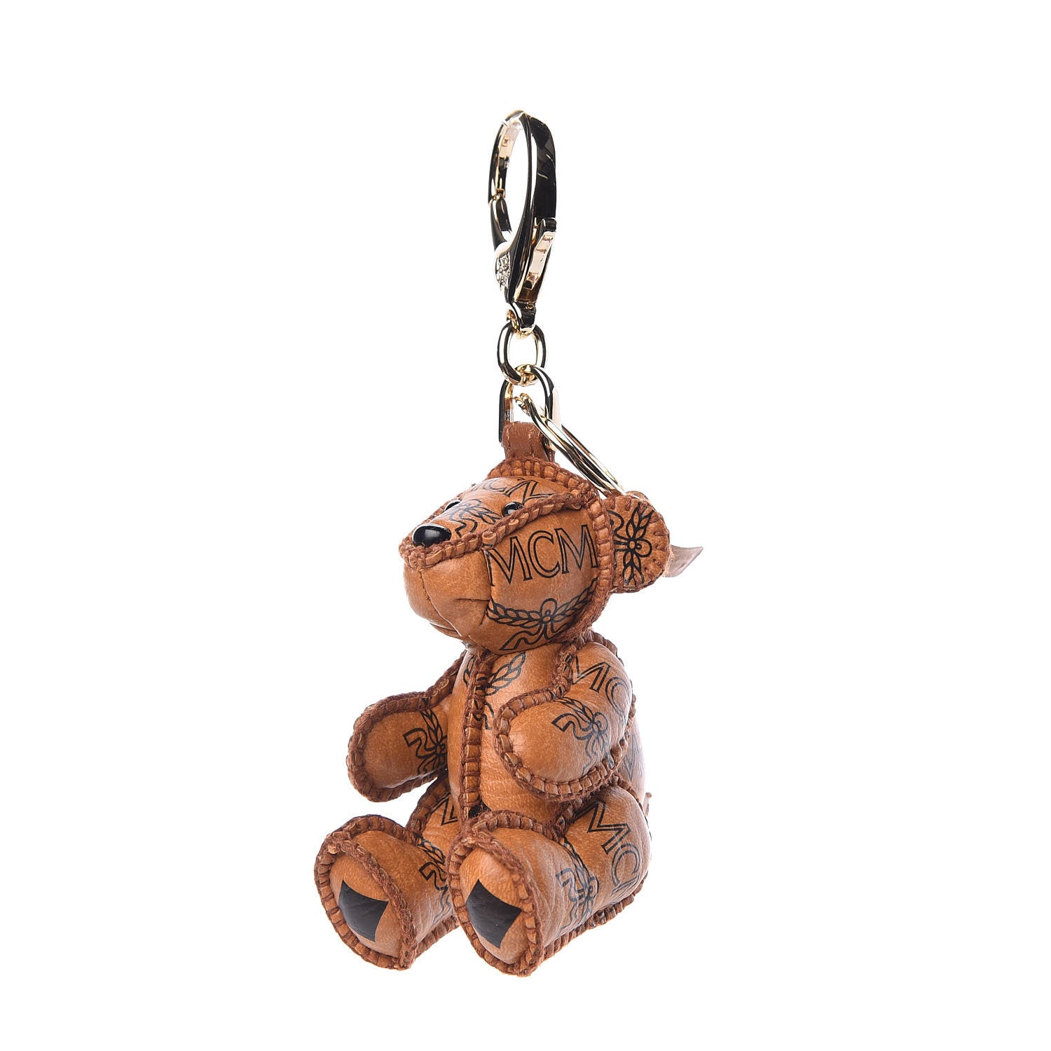 MCM Visetos Bear Key Ring Bag Charm Cognac 1 of 5