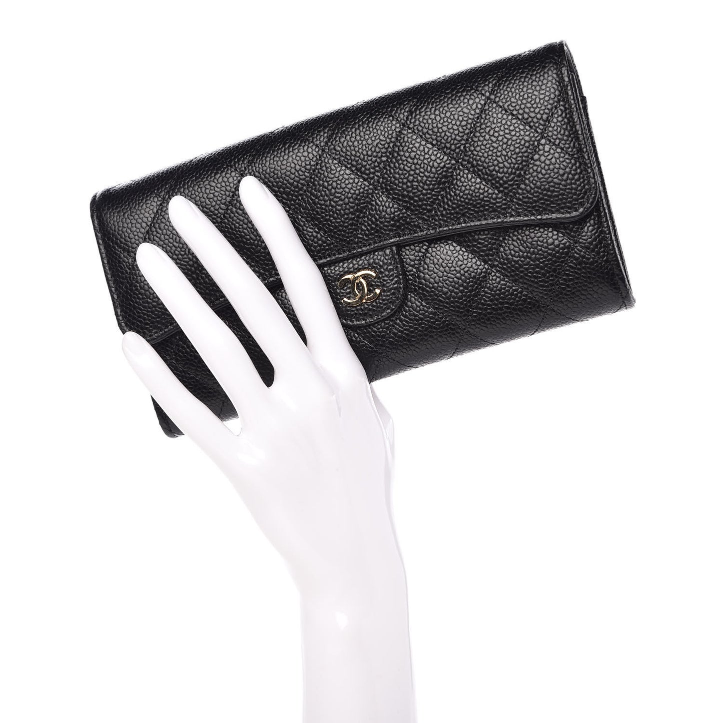 Caviar Quilted Large Gusset Flap Wallet Black