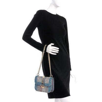 Valentino Garavani Vitello Crystal Embellished Small Glam Lock Rockstud Flap London Stone 3 of 9