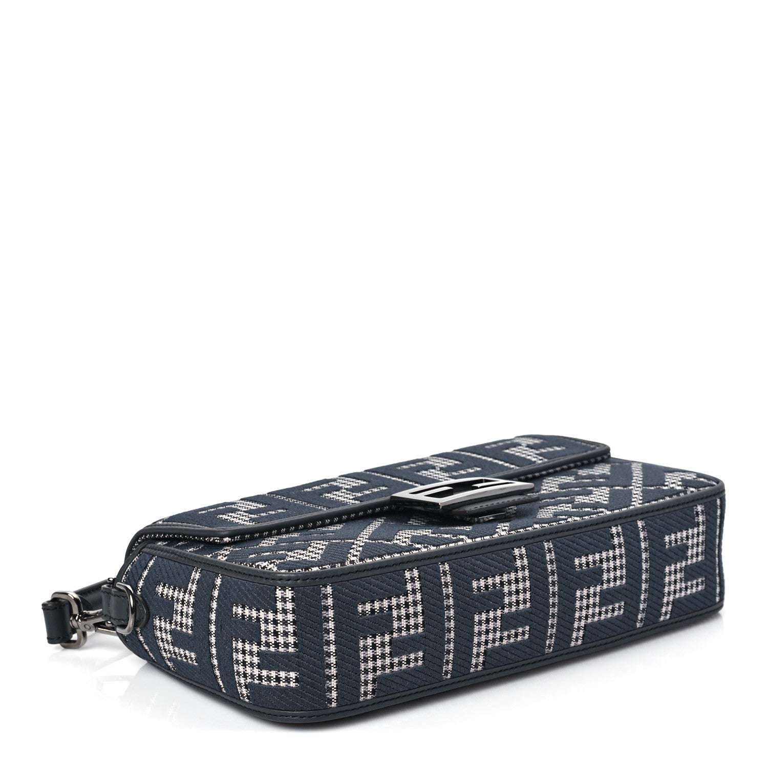 Fendi Wool Vitello King Houndstooth FF Embroidered Baguette Grigio Anthracite 3 of 7