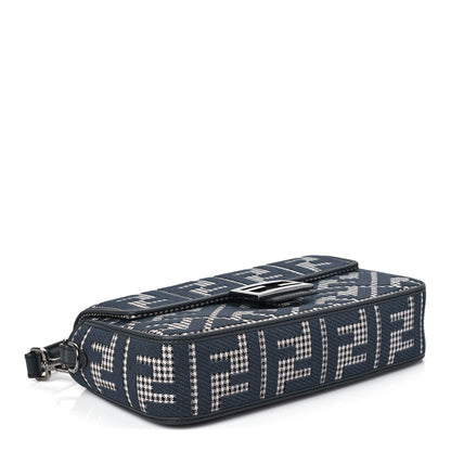 Fendi Wool Vitello King Houndstooth FF Embroidered Baguette Grigio Anthracite 3 of 7