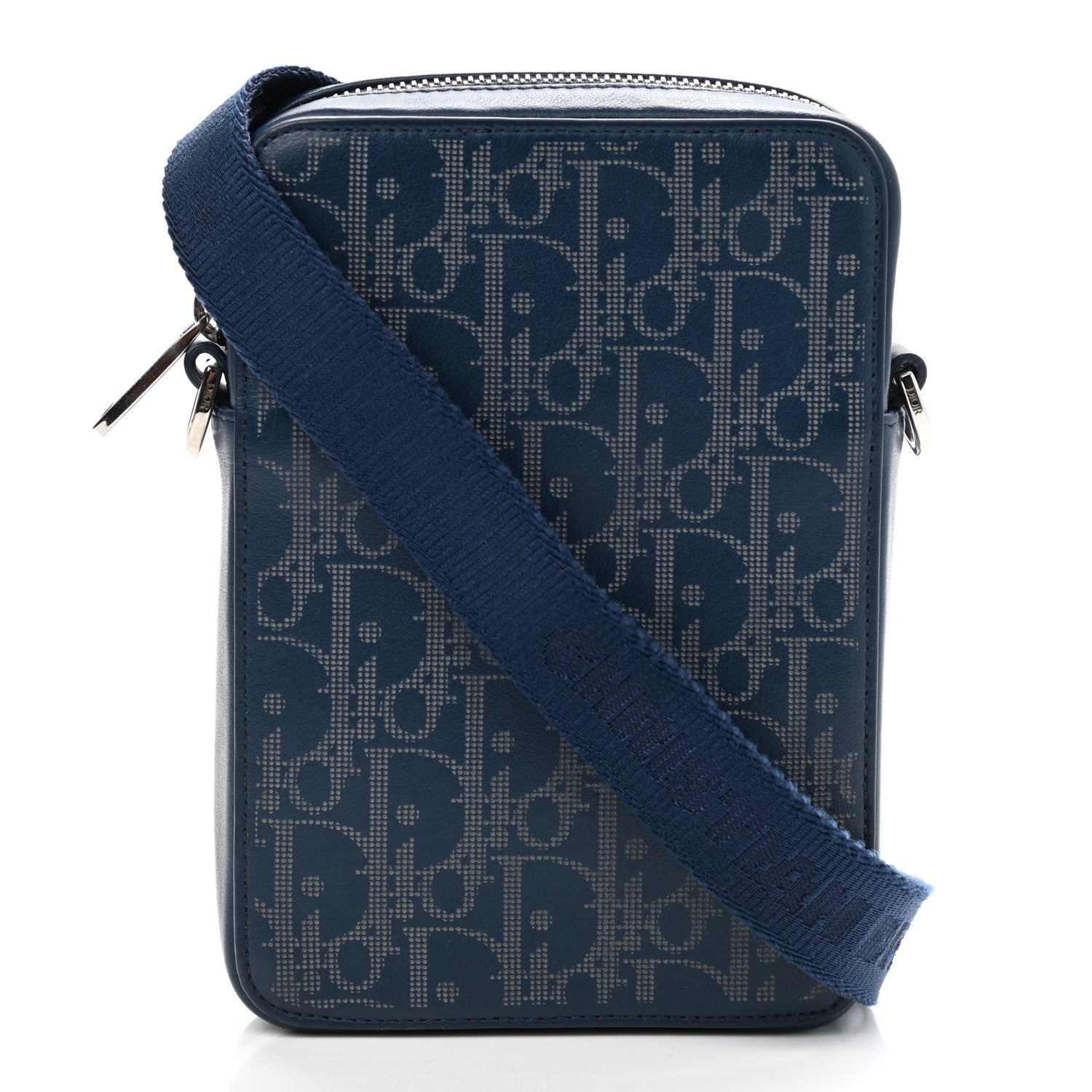 Christian Dior Calfskin Oblique Galaxy Perforated World Tour Messenger Pouch Blue White 1 of 10