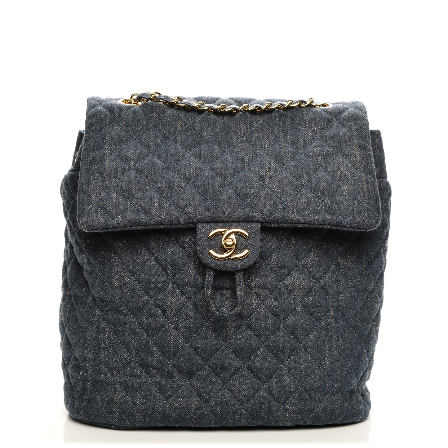 Washed Denim Quilted Large Urban Spirit Backpack Dark Blue