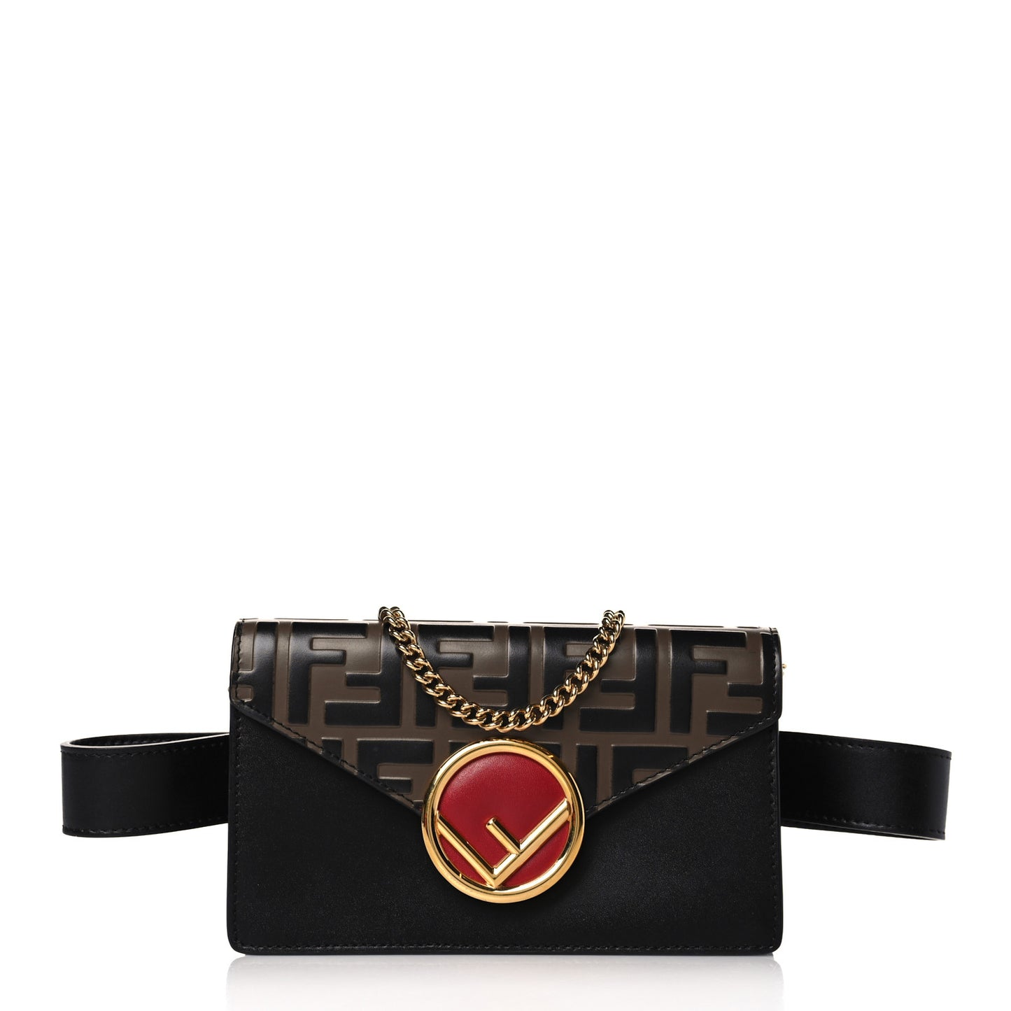 Vitello Liberty F is Fendi Bi-Color FF 1974 Embossed Envelope Belt Bag Maya Black