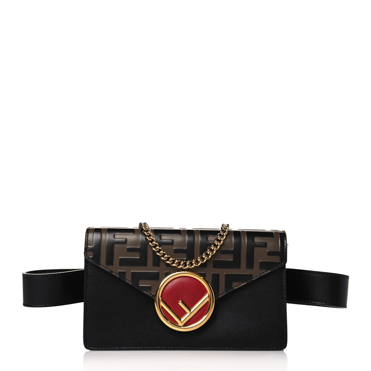 Fendi Vitello Liberty F is Fendi Bi-Color FF 1974 Embossed Envelope Belt Bag Maya Black 1 of 9