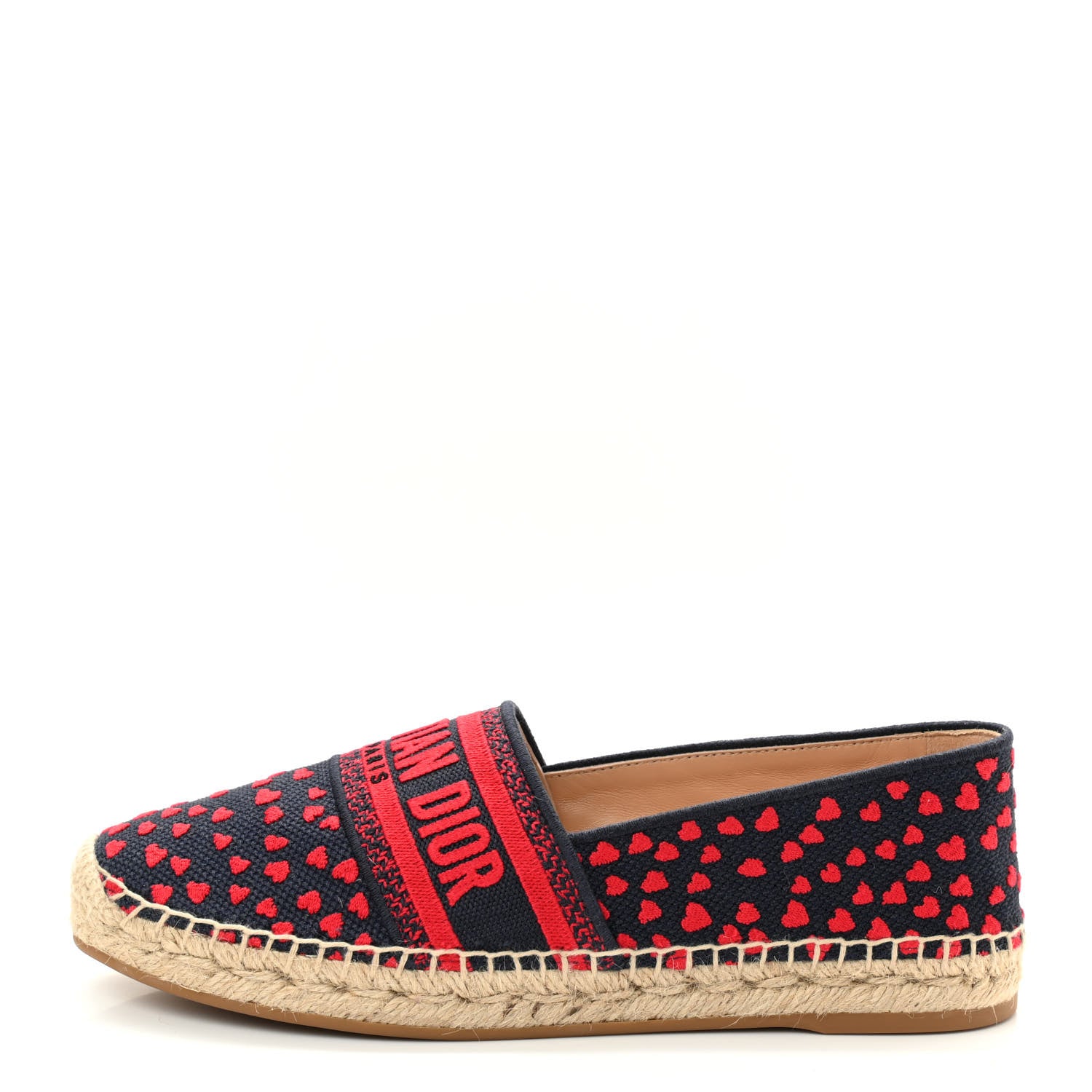 Christian Dior Cotton Embroidered Hearts Granville Espadrille 38 Blue Red 1 of 9