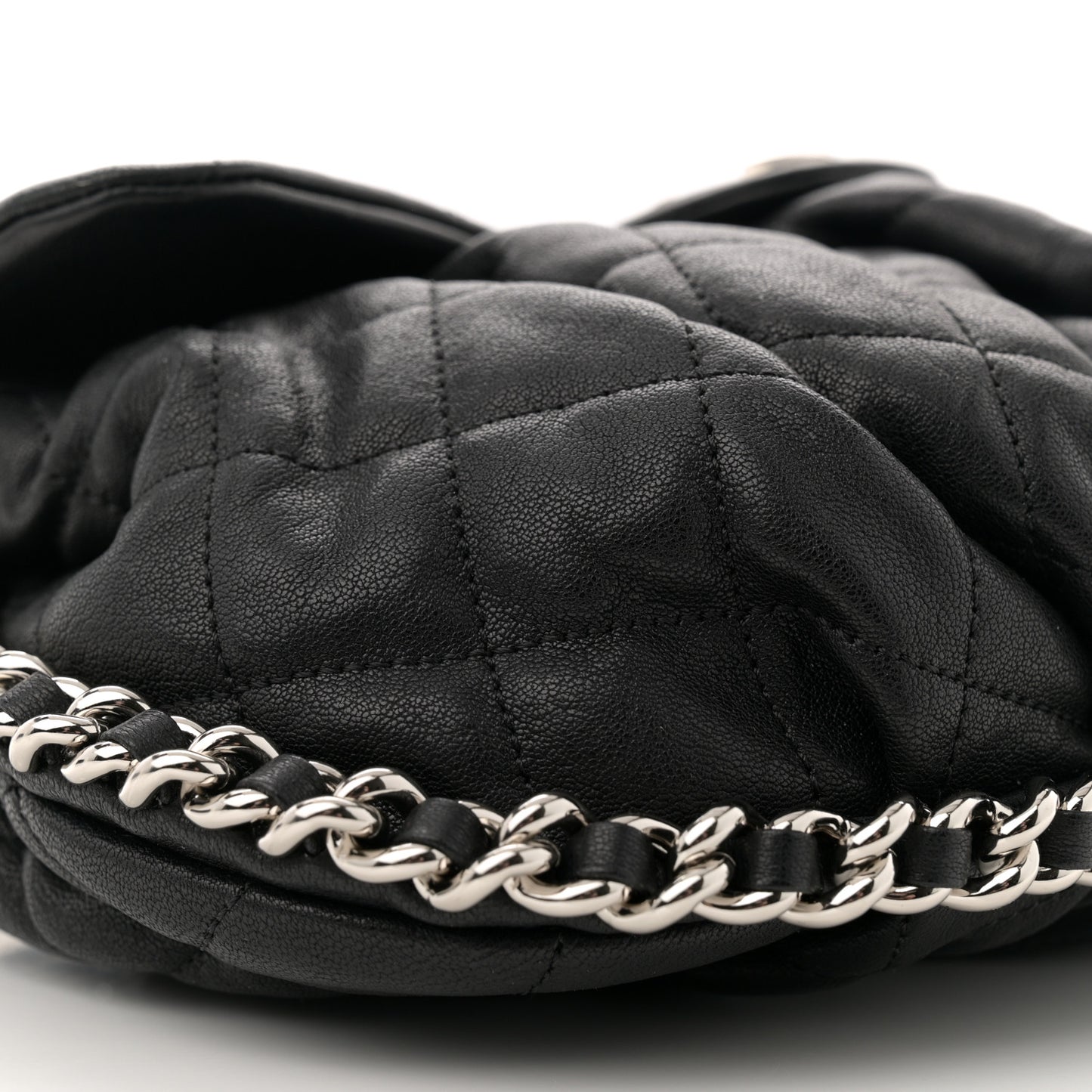 Washed Lambskin Quilted Mini Chain Around Flap Black