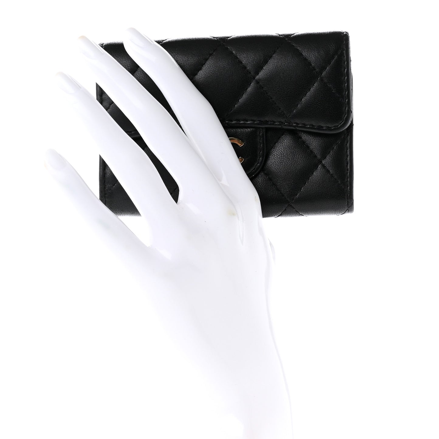 Lambskin Quilted 4 Key Holder Black