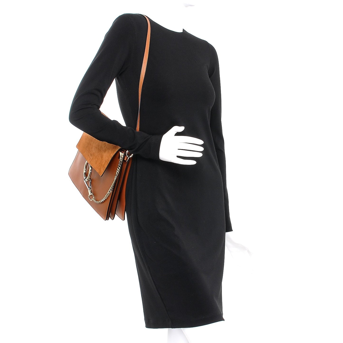 Suede Calfskin Medium Faye Shoulder Bag Tobacco