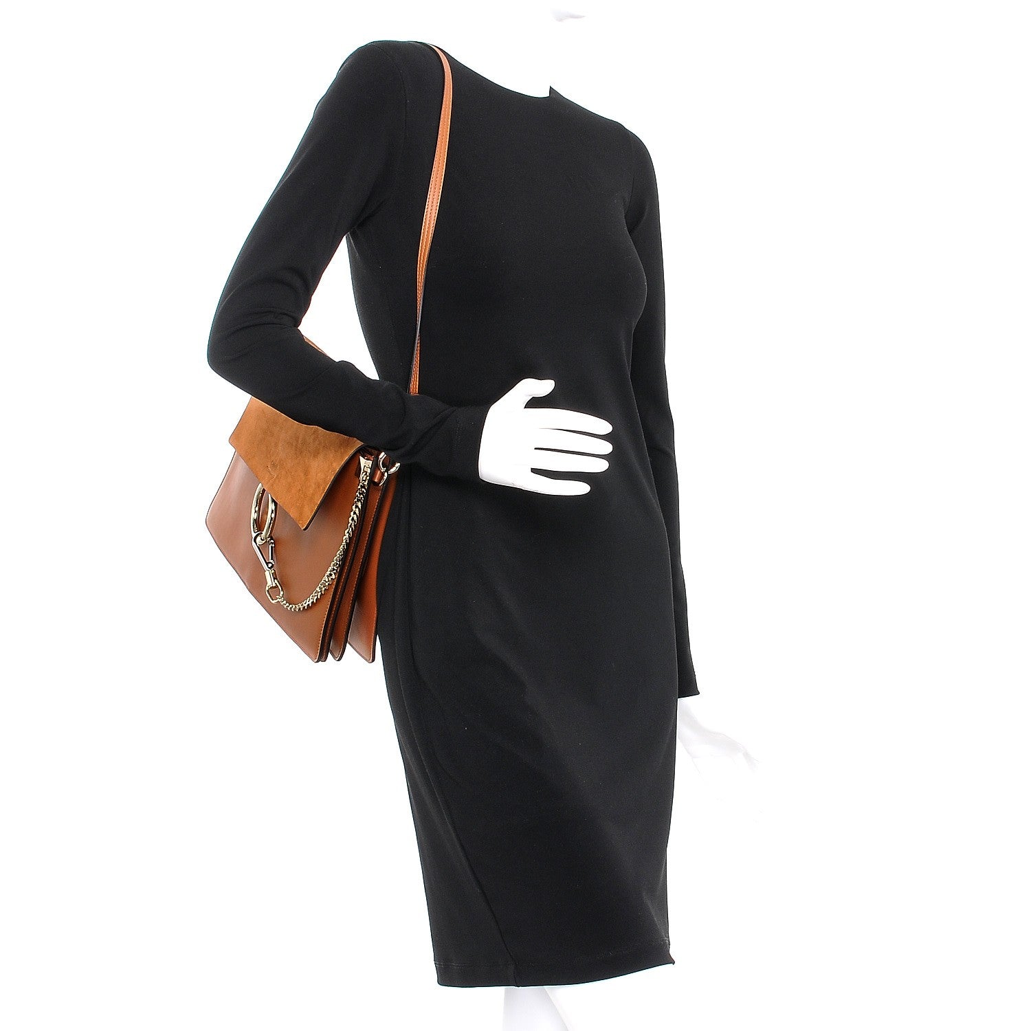 Chloe Suede Calfskin Medium Faye Shoulder Bag Tobacco 2 of 9