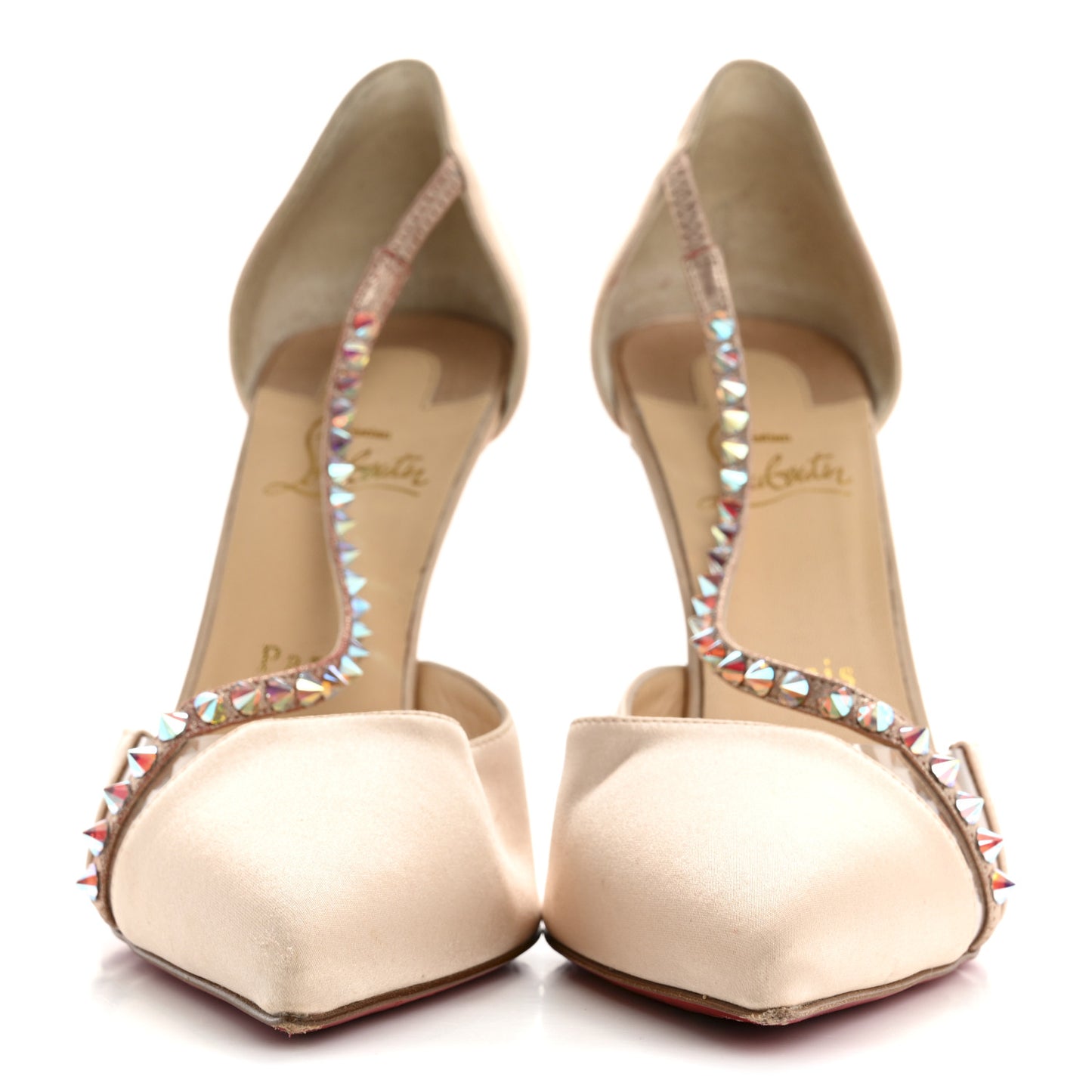 Satin PVC Suede Stud Krystal Cross 100 Pumps 39.5 Nude