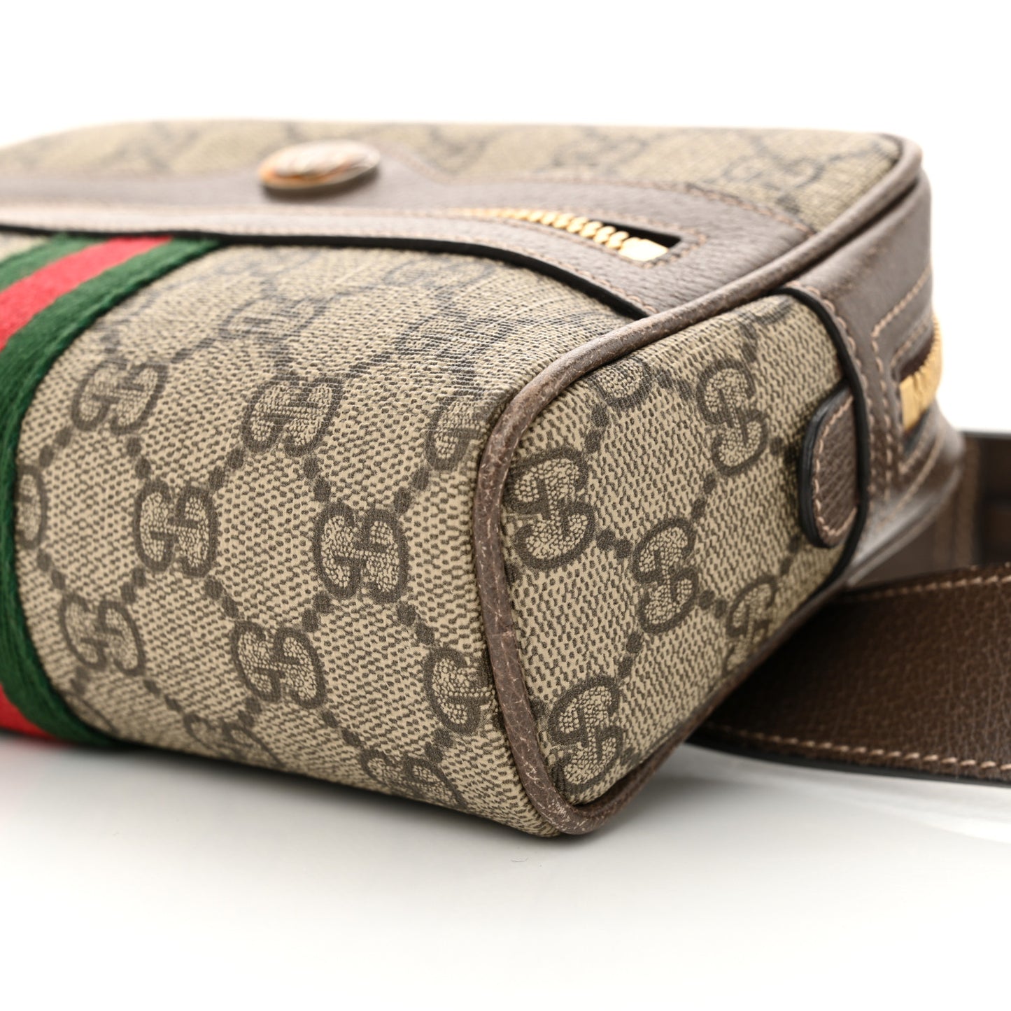 GG Supreme Monogram Web Small Ophidia Belt Bag 85 34 Dark Brown