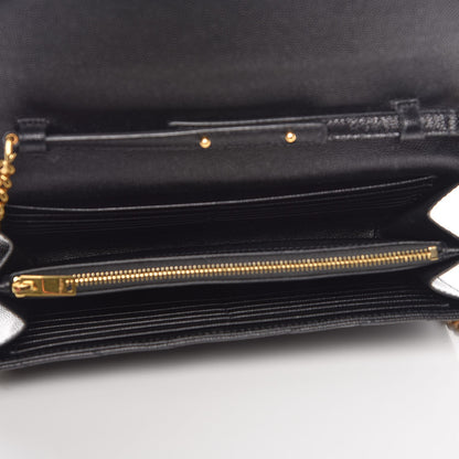 Saint Laurent Grain De Poudre Matelasse Chevron Monogram Chain Wallet Black 5 of 8
