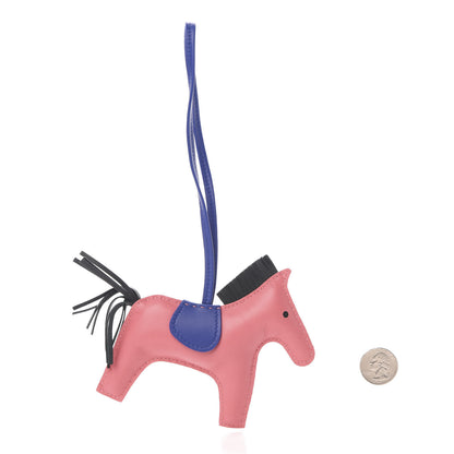 Hermes Milo Lambskin Grigri Rodeo Bag Charm MM Rose Azalee Bleu Electrique Vert Cypress 2 of 5