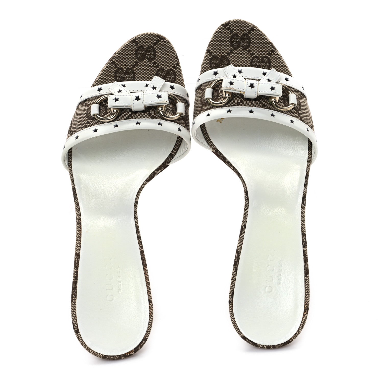 Gucci Canvas GG Horsebit Mid Heel Slides 37 Beige White 2 of 11