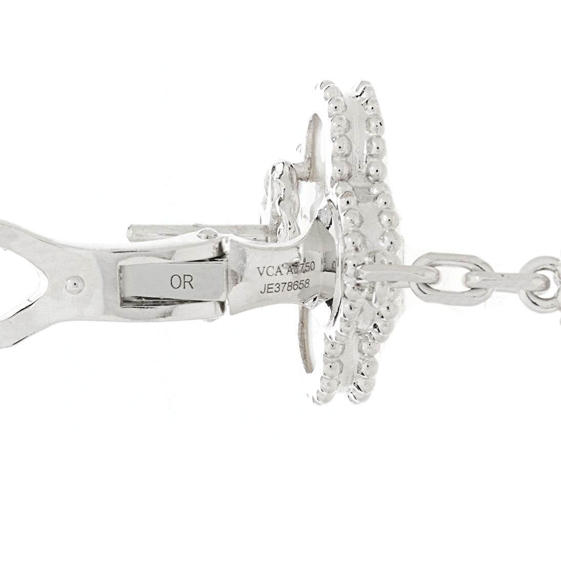 Van Cleef & Arpels 18K White Gold Mother of Pearl Chalcedony 3 Motifs Magic Alhambra Earrings 4 of 5