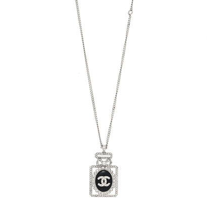 Chanel Crystal CC Perfume Bottle Necklace Black Silver 1 of 5