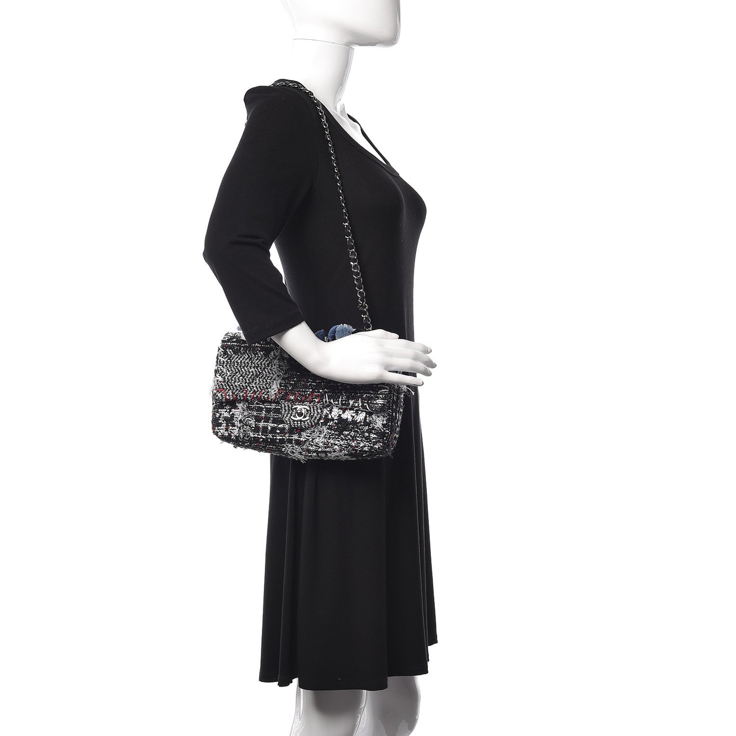 Tweed Pompom Flap Bag Multicolor
