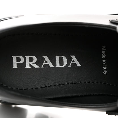 Prada Spazzolato Rois Metal Triangle Logo Monolith 55mm Loafers 39 Black 8 of 13