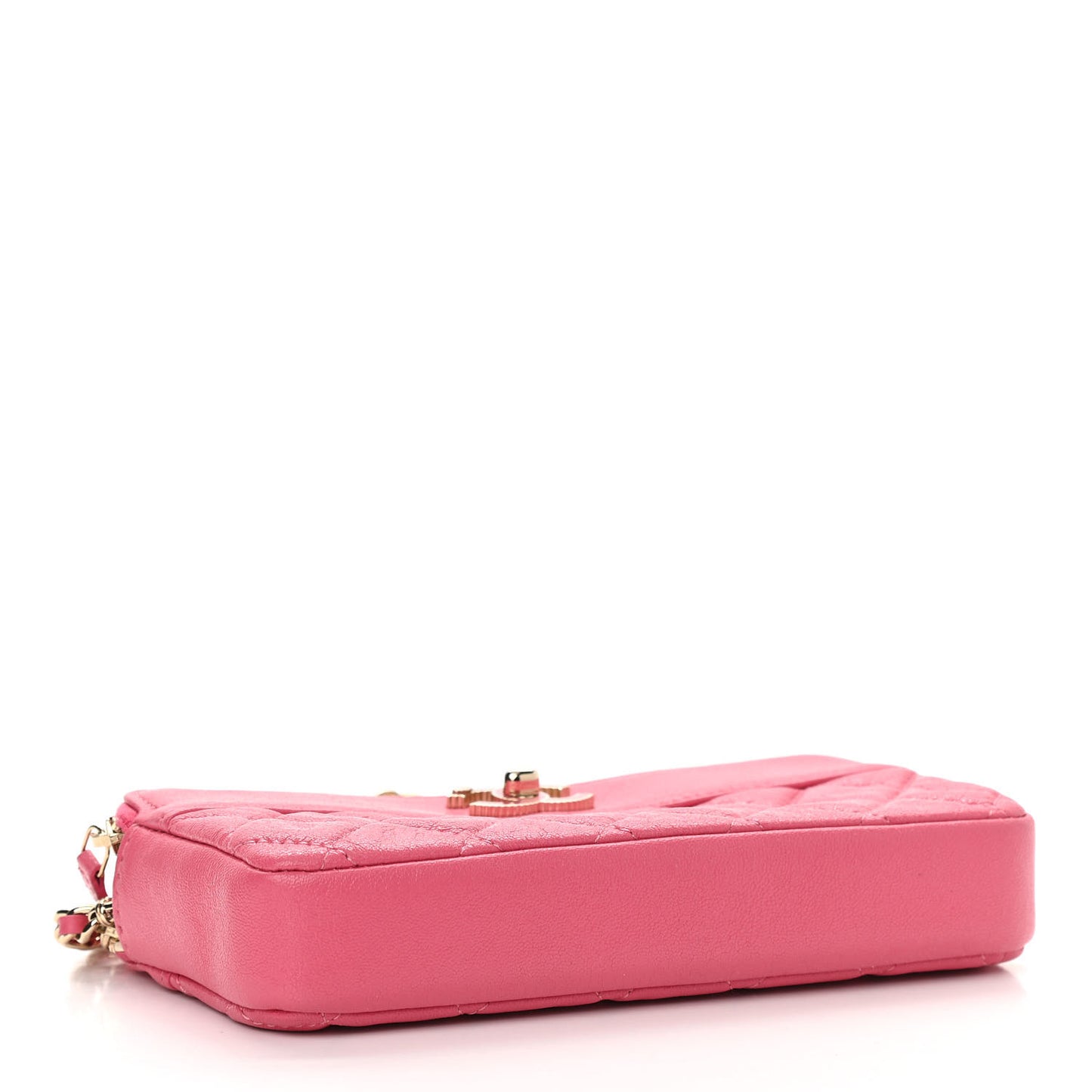Metallic Sheepskin Quilted Small Vintage Mademoiselle Clutch With Chain Pink