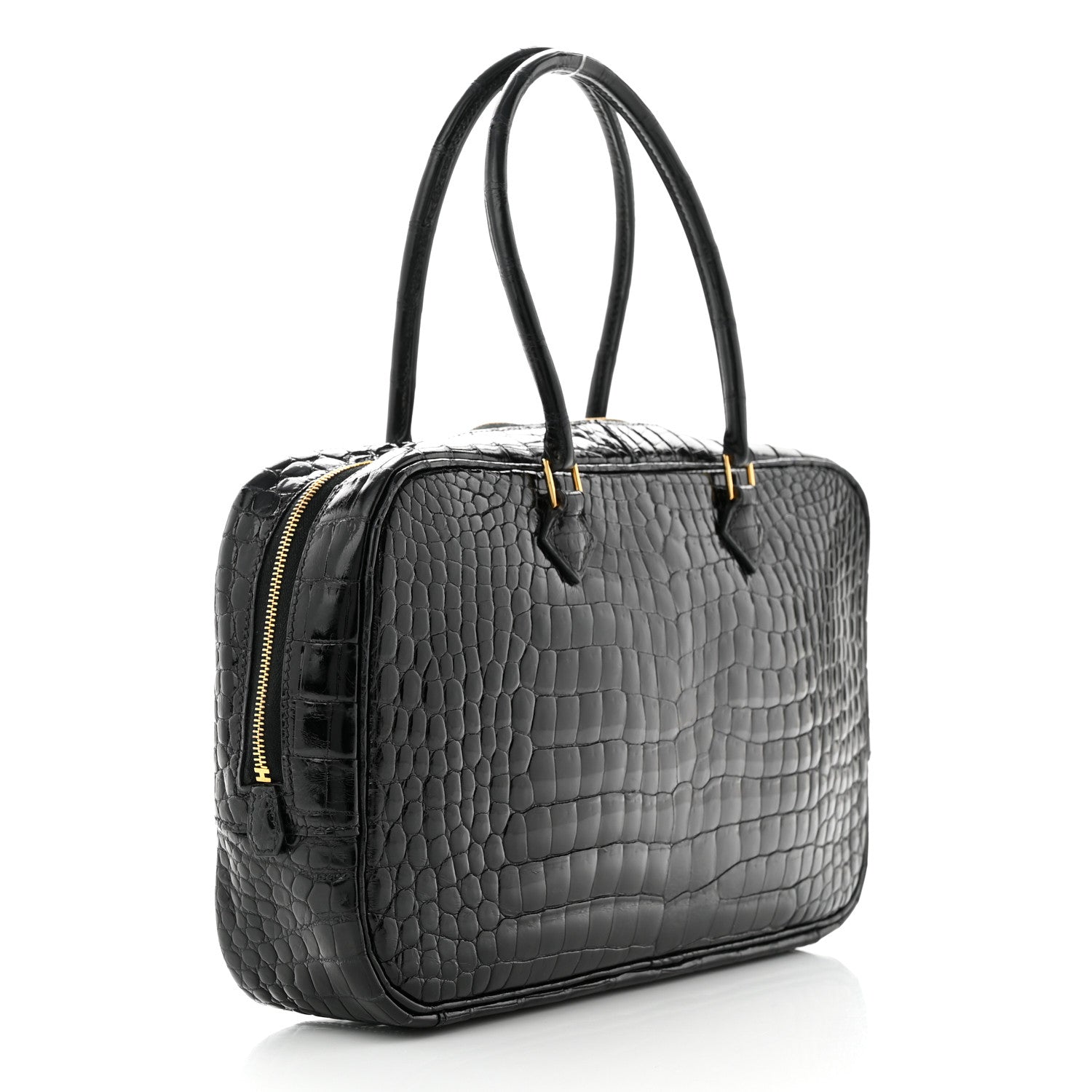 Hermes Shiny Porosus Crocodile Plume Elan 28 Black 3 of 9