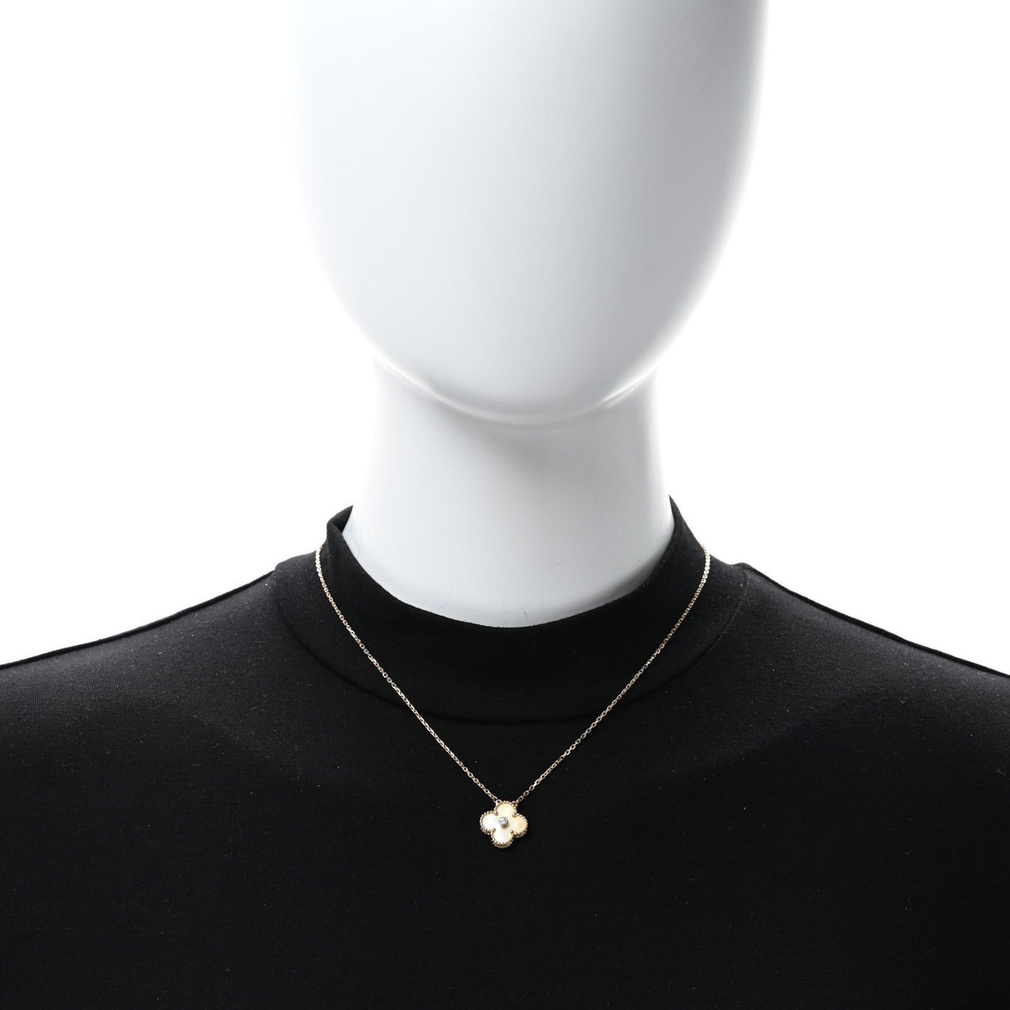 18K Yellow Gold Diamond Yellow Mother of Pearl Vintage Alhambra Pendant Necklace