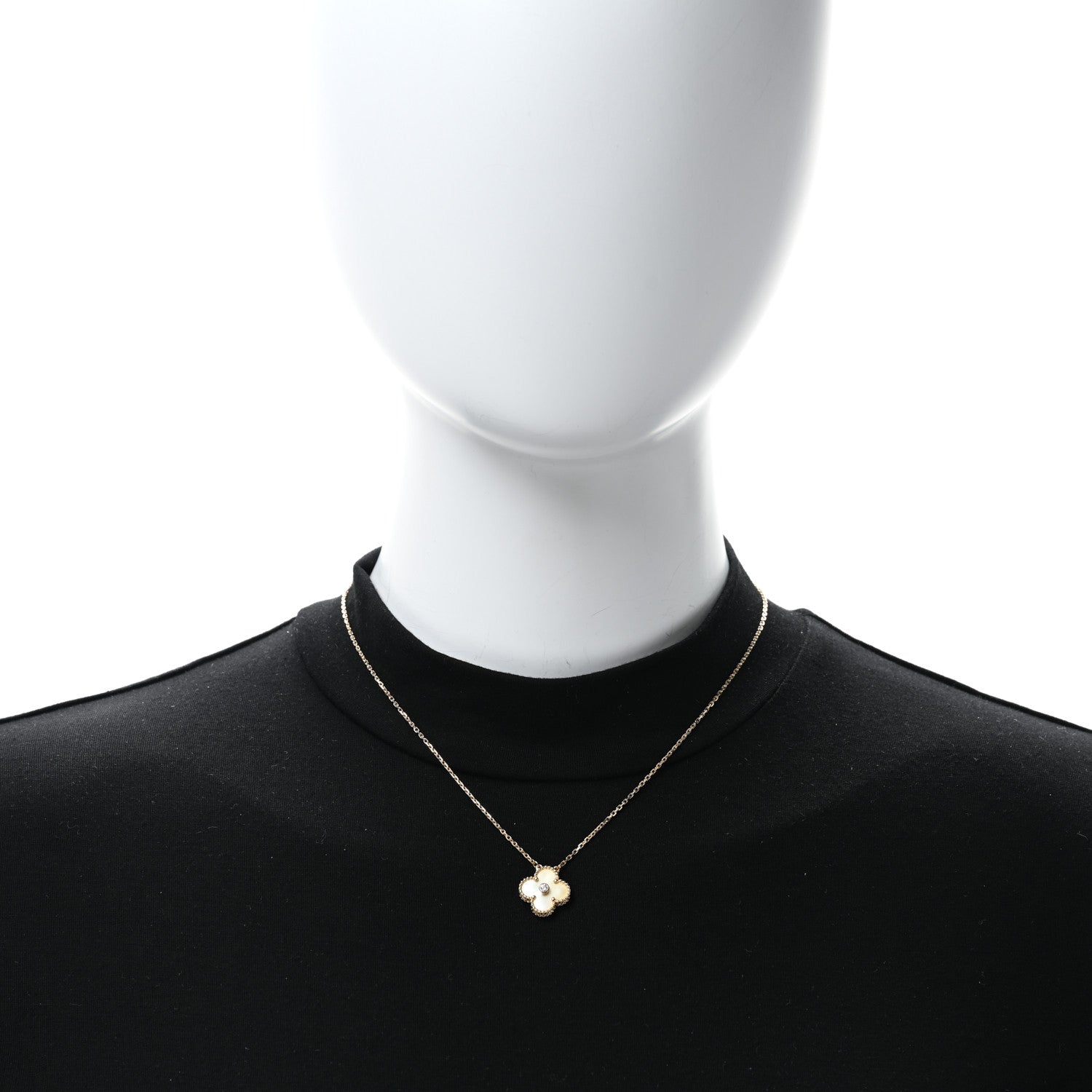 Van Cleef & Arpels 18K Yellow Gold Diamond Yellow Mother of Pearl Vintage Alhambra Pendant Necklace 2 of 5