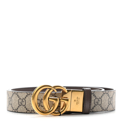 Gucci GG Supreme Monogram Plutone Calfskin Double G Reversible 30mm Belt 95 38 Beige Ebony New Acero 1 of 5