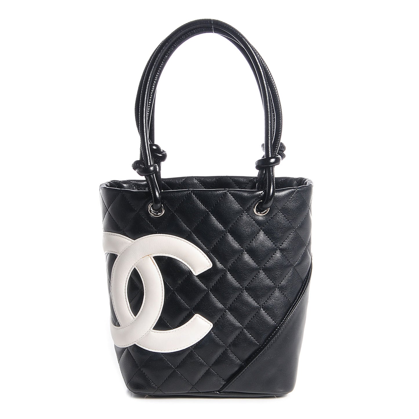 Calfskin Quilted Small Cambon Tote Black White