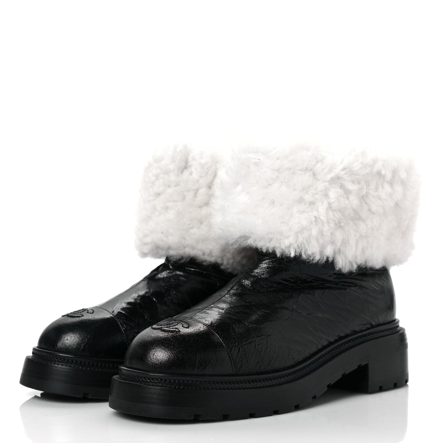 Lambskin Shearling Short Boots 38.5 Black