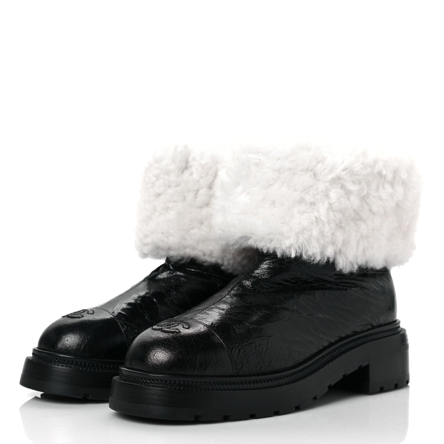 Chanel Lambskin Shearling Short Boots 38.5 Black 3 of 8