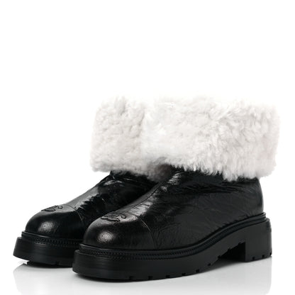 Chanel Lambskin Shearling Short Boots 38.5 Black 3 of 8