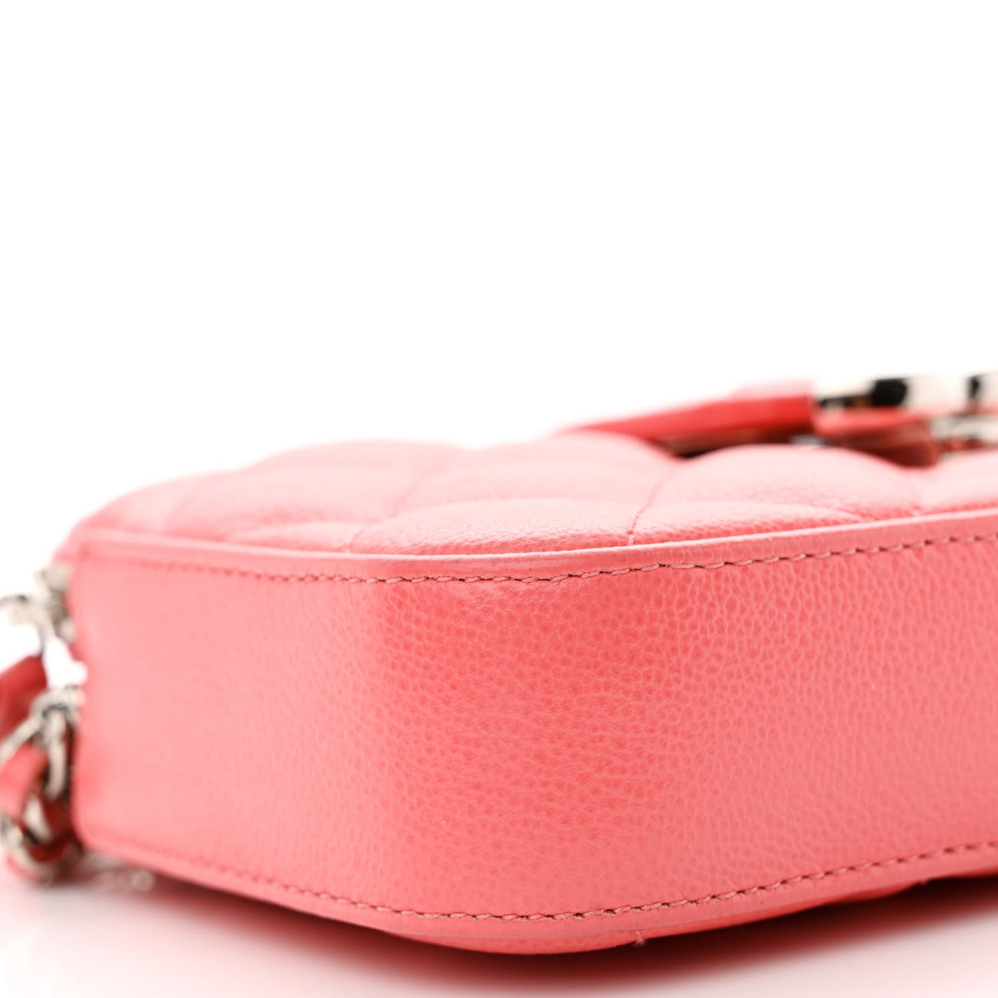 Caviar Quilted CC Box Clutch With Chain Coral