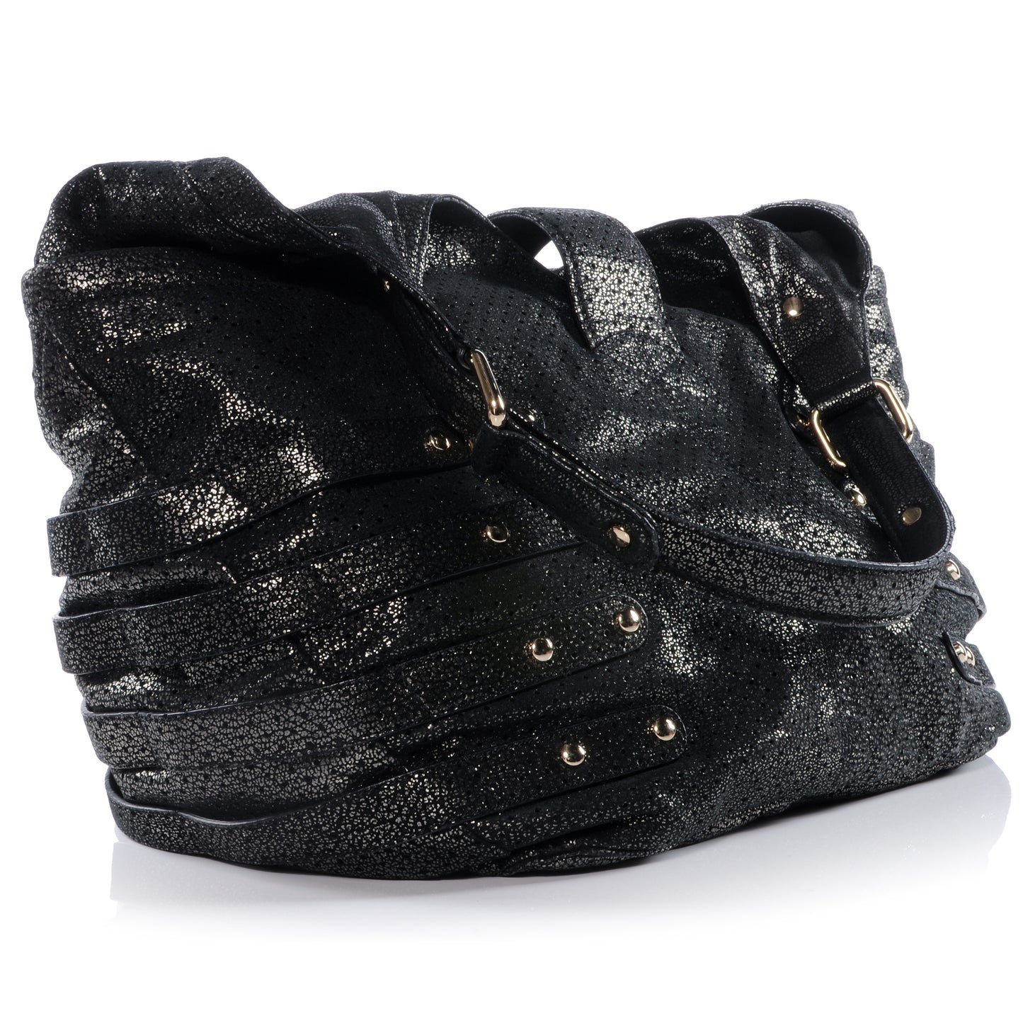 Leather Perforated Bree Bag Gunmetal