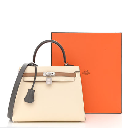 Hermes Epsom Tri-Color Kelly Sellier 25 Nata Chai Gris Meyer 12 of 12